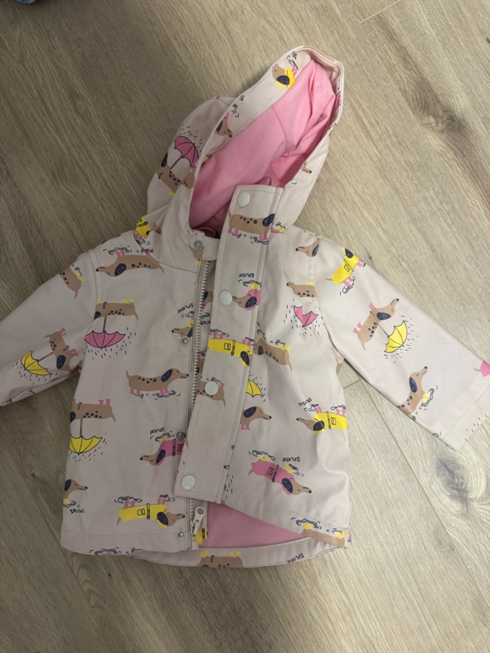 Joe Fresh Pink Hooded Raincoat with Dachshund & Umbrella Print